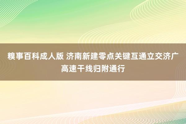 糗事百科成人版 济南新建零点关键互通立交济广高速干线归附通行